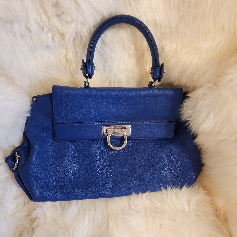 Salvatore Ferragamo leather blue medium bag